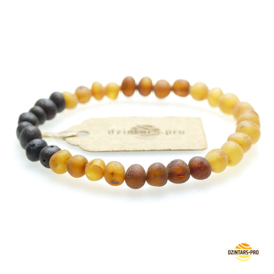 16 | 16.5cm · Elastīga Neapstrādāta Dzintara Aproce • 4 Krāsu Salikums • Dabīgs Baltijas Dzintars • Unisex